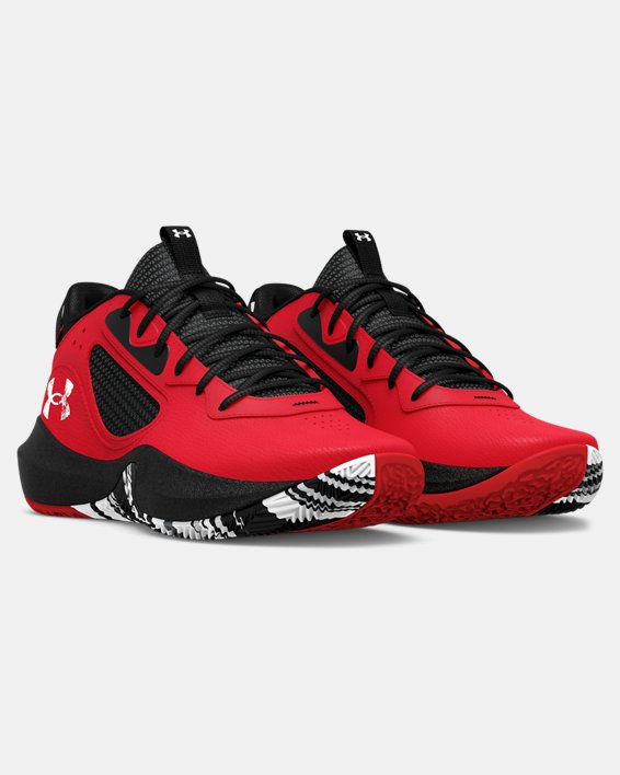 Grade School UA Lockdown 6 Basketball Shoes in Red image number 3